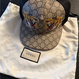 Gucci Tan and Black Tiger Graphic Hat